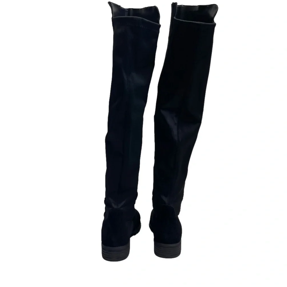 Black Over-the-Knee Women's Boots - Classic Suede Look